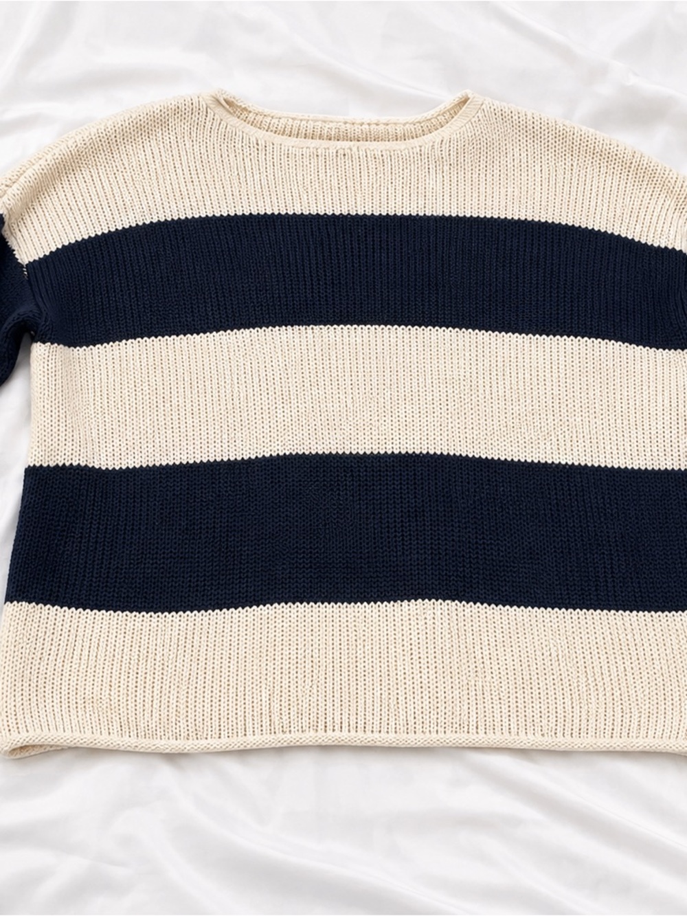 Striped Crewneck Sweater - Cream & Navy